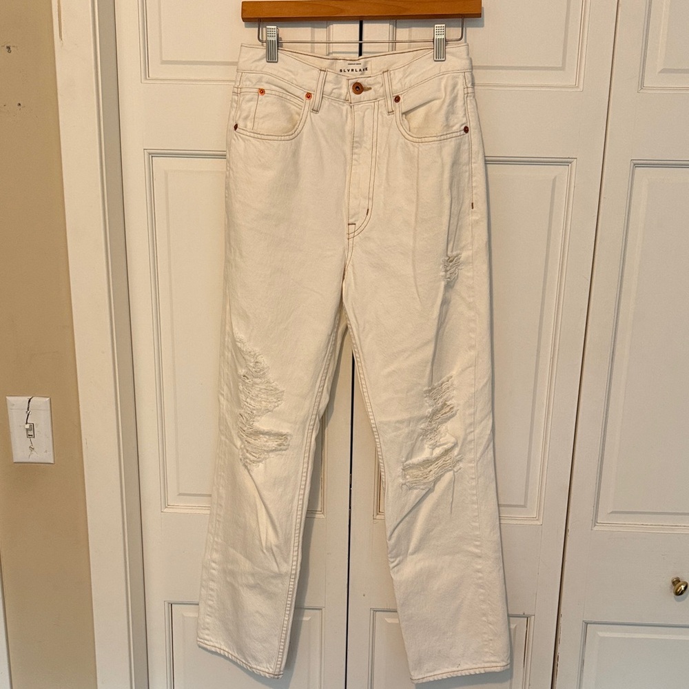 Levi's Cream White Straight Men's Jeans with Knee Distress